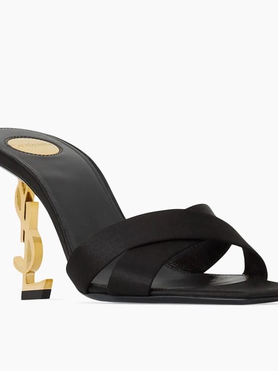Saint Laurent Black Logo-Accent Satin Slide Sandals Mule